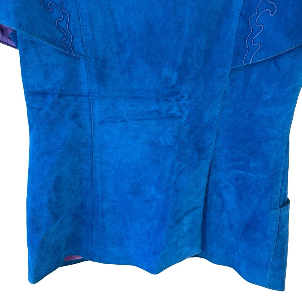 Danier Vintage 80s 90s Women's Vibrant Blue Faux Suede Blazer Size L Boho - Picture 14 of 14